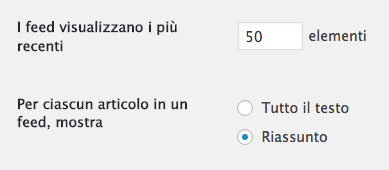 Impostazioni di un Feed RSS WordPress