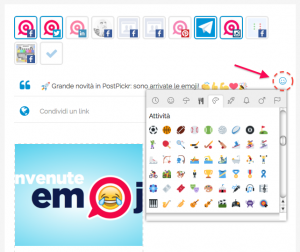 Usare le emoji con PostPickr: il Post Editor ed il menù di scelta delle emoji