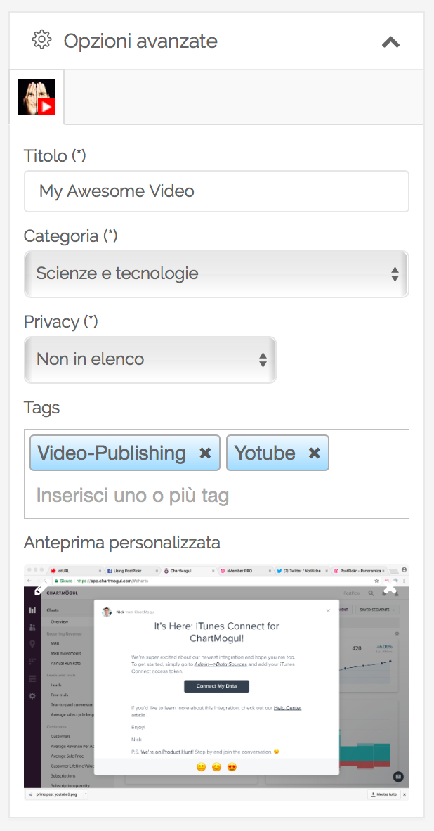 Impostazioni Avanzate - YouTube Video Publishing