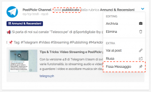 Gestione Canali Telegram - Pinned Message