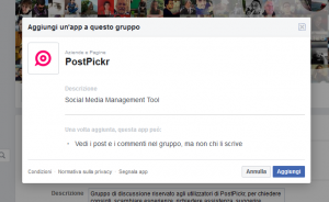 Aggiungi app PostPickr al gruppo Facebook