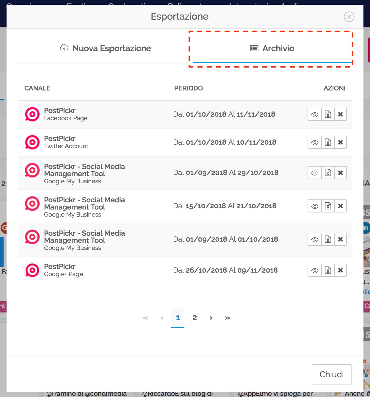 Archivio esportazioni