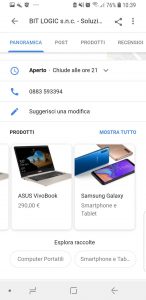 Tab Panoramica - Sezione Prodotti - Scheda Attività Google My Business