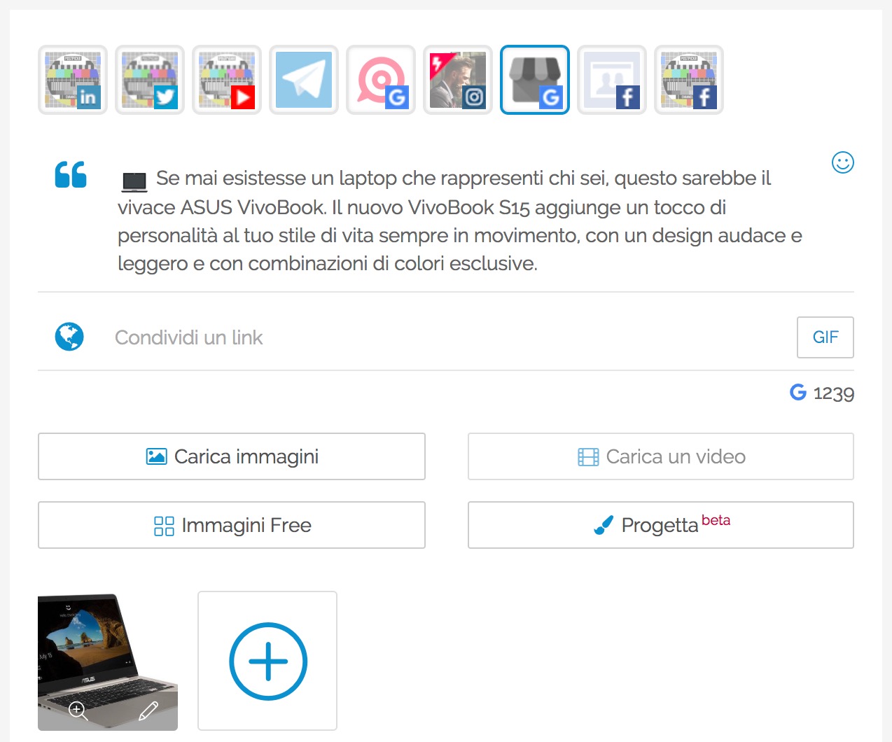 Post Editor - Testo ed immagine del post Prodotto - Google My Business