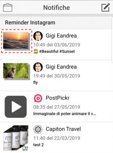 L'elenco dei reminder di pubblicazione su Instagram