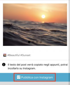 app iOS - pulsante "Pubblica su Instagram"
