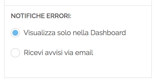 Opzioni di notifica degli errori di pubblicazione