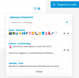 Finestra pop-over con i messaggi predefiniti
