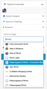 L'opzione avanzata "Posizione" ed il menu di ricerca dei luoghi