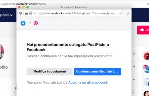 La finestra di autorizzazione di Facebook