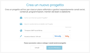 Pagina di creazione di un nuovo progetto