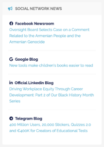 Sezione Panoramica - ultime news dei principali social network