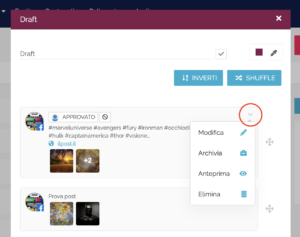 Il menu delle opzioni dei post salvati in rubrica