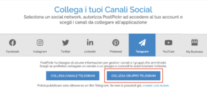 Finestra di collegamento Gruppi Telegram
