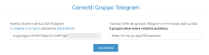 Finestra per l'inserimento del token e del link del gruppo