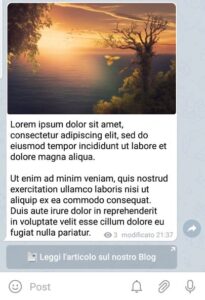 Un post con pulsante pubblicato su Telegram