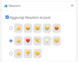 La sezione Reazioni delle Opzioni Avanzate