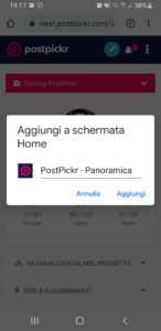 Menu delle opzioni del browser - Aggiungi a schermata Home