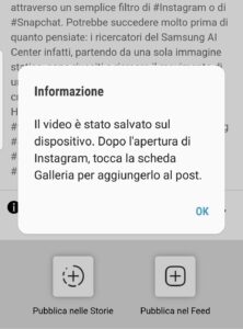 Avviso di salvataggio del video nel dispositivo dell'utente