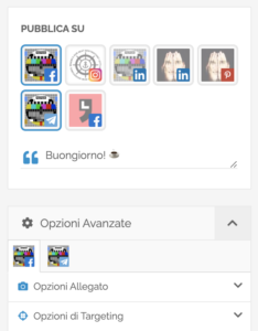 Canali di destinazione e messaggio di accompagnamento