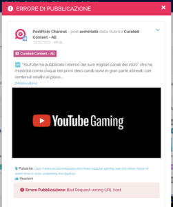 Dettaglio errore di pubblicazione