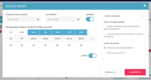 Finestra di programmazione Rubriche