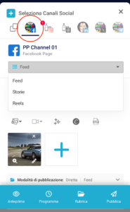 Schermata dell'Editor con la tab di un canale Facebook attiva