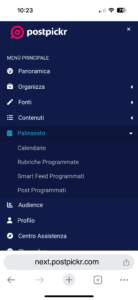 Il pannello del menu principale in versione responsive