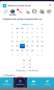 Il pannello di programmazione dei post in versione mobile