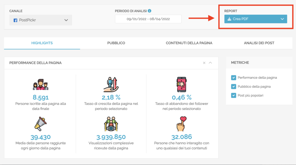 il nuovo menu di esportazione report