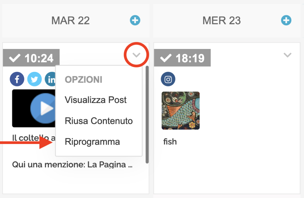 Calendario - Opzione "Riprogramma Post"