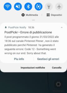 Esempio di notifica push di un errore di pubblicazione