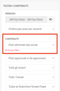 Filtro "Post eliminati"