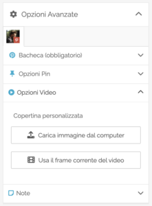 Opzioni avanzate Pinterest - immagine anteprima video