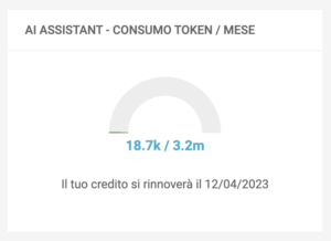 Sezione "Consumi e Soglie" - Indicatore del consumo di token nel mese corrente