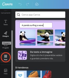 il menu "App" dell'editor di Canva