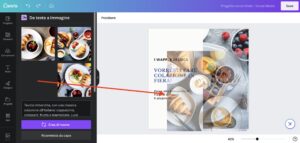 Drag&drop di un risultato nell'area di modifica del template di Canva