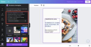 Campo di inserimento del prompt nell'editor di Canva