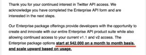 Il costo del piano Enterprise di Twitter da 42.000$ al mese