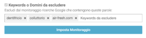 Il campo di inserimento delle keywords da escludere dalla ricerca