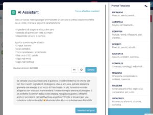 Esempio di generazione di una diascalia con l'AI Assistant di PostPickr