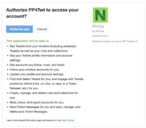 La finestra di autenticazione e di autorizzazione di Twitter