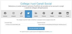 Finestra di collegamento dei canali Twitter a PostPickr