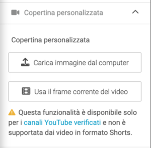Opzioni avanzate - impostazioni copertina personalizzata dei video