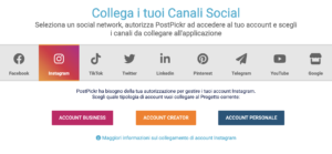 La finestra di collegamento canali Instagram Creator