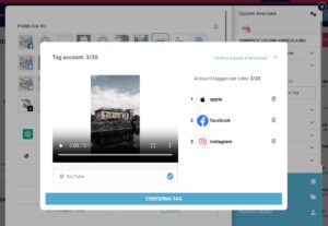 La finestra per taggare un account nel reel di Instagram