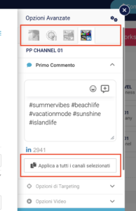 Pulsante per duplicare il testo del primo commento su altri canali social