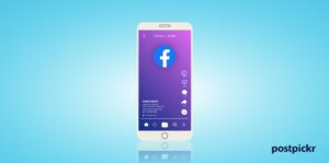 Smartphone stilizzato con schermata con anteprima Reel Facebook