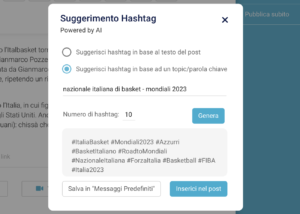 Hashtag suggeriti in base ad un topic