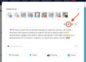 Il pulsante "Suggerimento hashtag" nel Post Editor